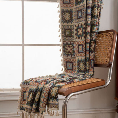 Retro Geometric Square Jacquard Curtain - image 4