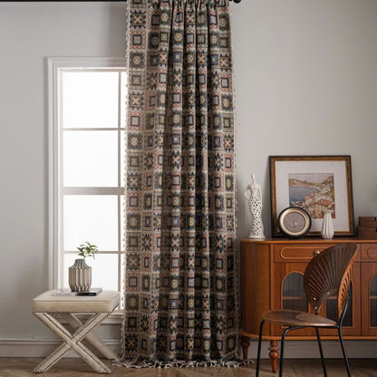 Retro Geometric Square Jacquard Curtain - image 1