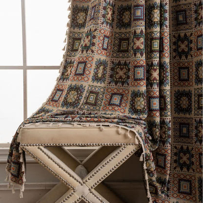 Retro Geometric Square Jacquard Curtain - image 3