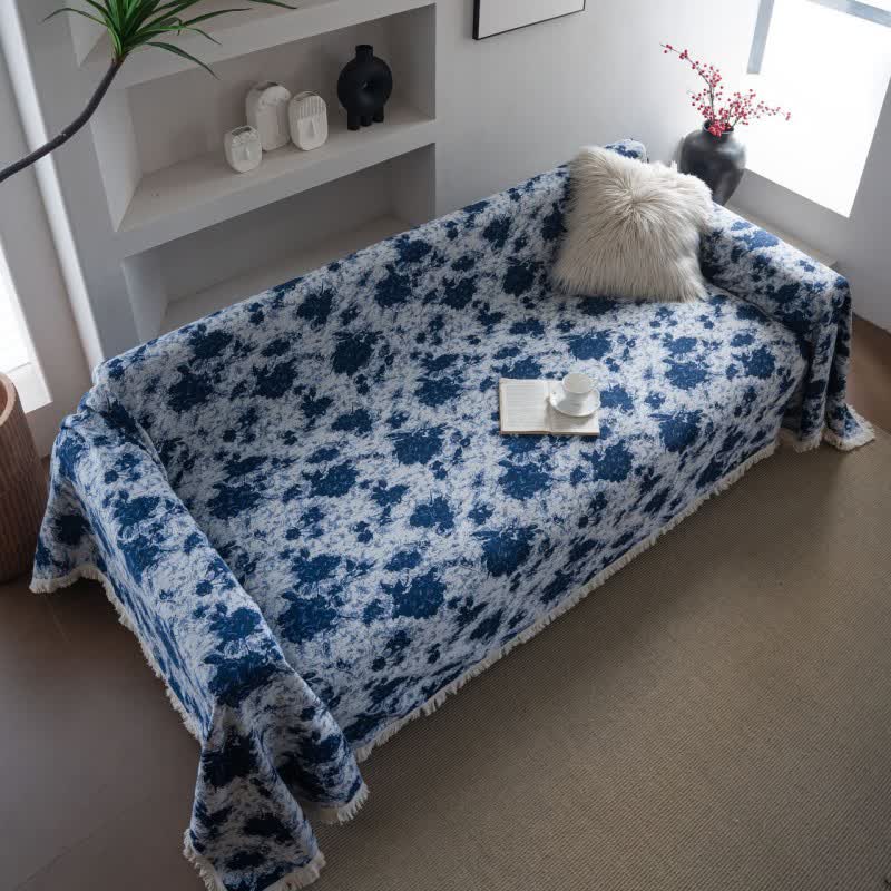 Blue Abstract Jacquard Sofa Throw Blanket - image 2