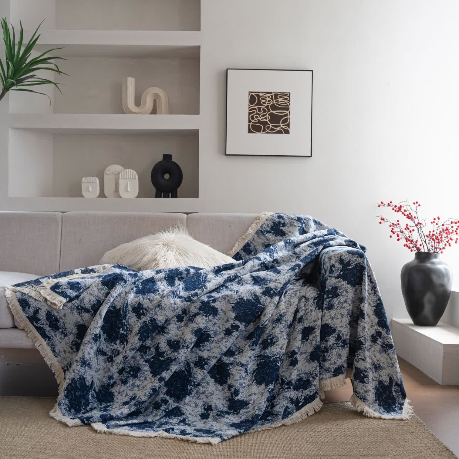 Blue Abstract Jacquard Sofa Throw Blanket - image 1