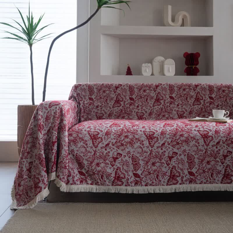 Red Butterfly Floral Sofa Throw Blanket - 71" x 134" - image 0