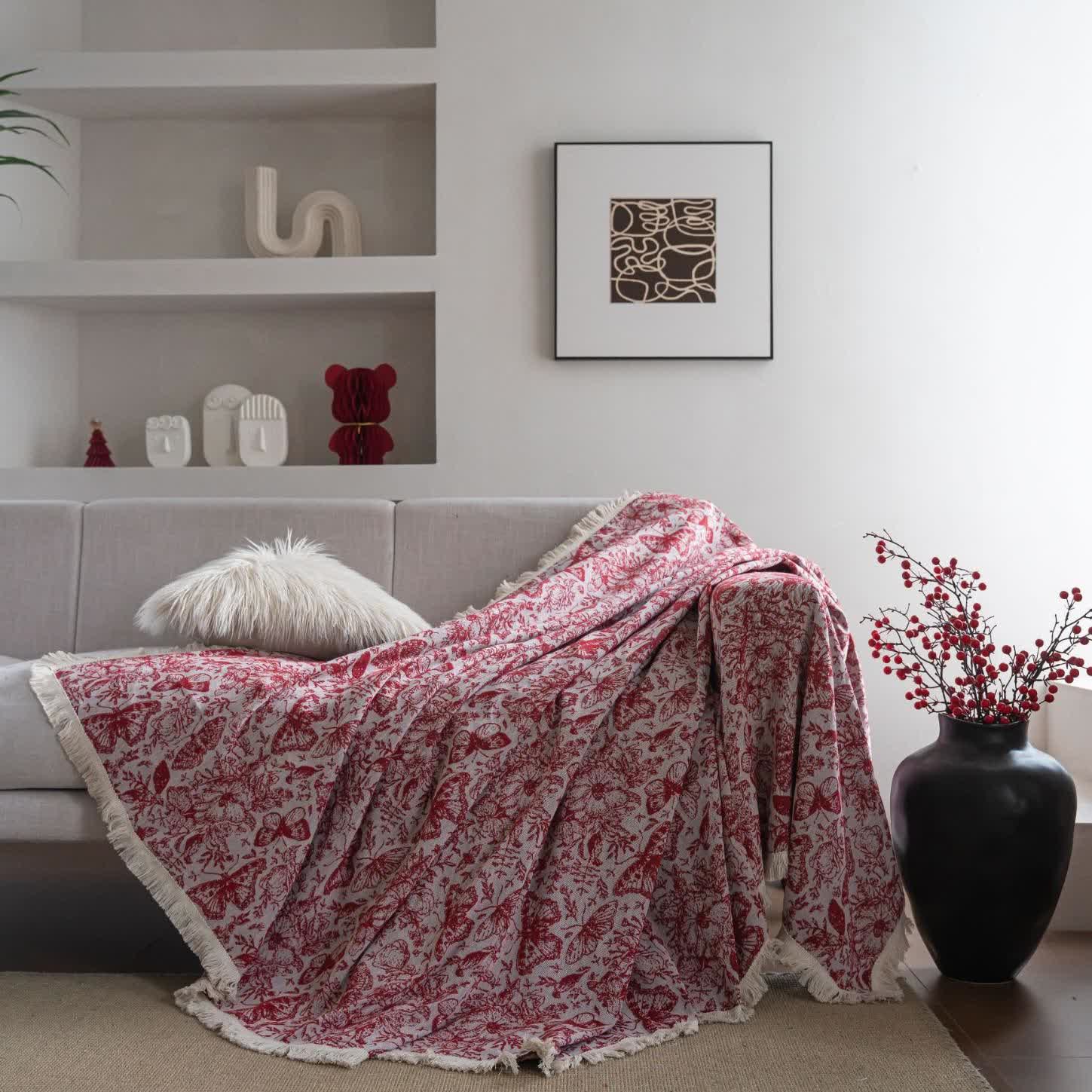 Red Butterfly Floral Sofa Throw Blanket - image 1