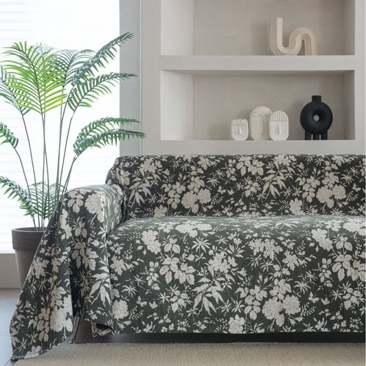 Poppy Floral Leaf Sofa Throw Blanket - Dark Green - 71" x 134" - image 0
