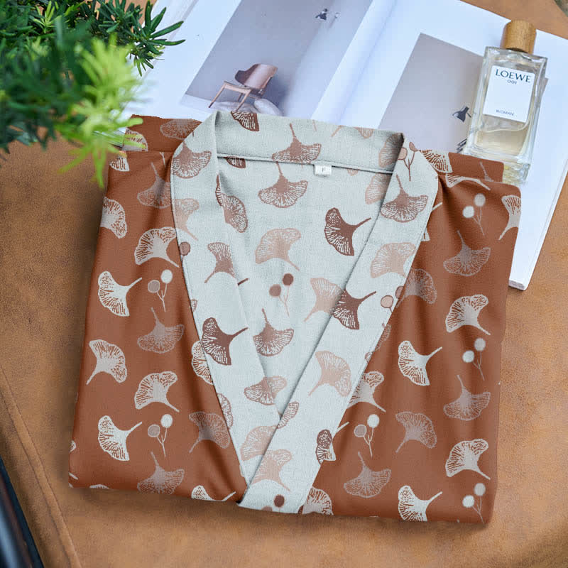 Two-Tone Ginkgo Cotton Gauze Kimono Robe - image 25