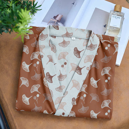 Two-Tone Ginkgo Cotton Gauze Kimono Robe - image 25