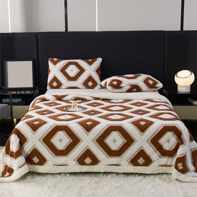 Geometric Pattern Jacquard Sherpa Blanket - Dark Coffee - Queen - image 15