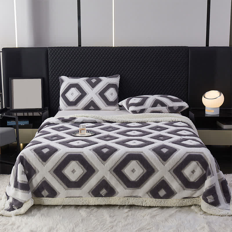 Geometric Pattern Jacquard Sherpa Blanket - Dark Grey - Queen - image 13