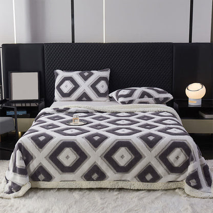 Geometric Pattern Jacquard Sherpa Blanket - Dark Grey - Queen - image 13