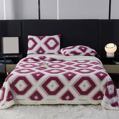 Geometric Pattern Jacquard Sherpa Blanket - Purple - Queen - image 11