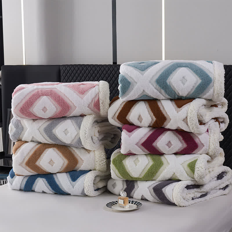 Geometric Pattern Jacquard Sherpa Blanket - image 1