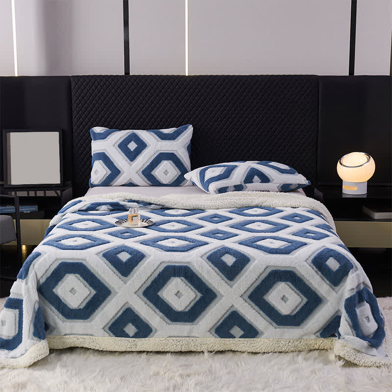 Geometric Pattern Jacquard Sherpa Blanket - Lake Blue - Queen - image 10