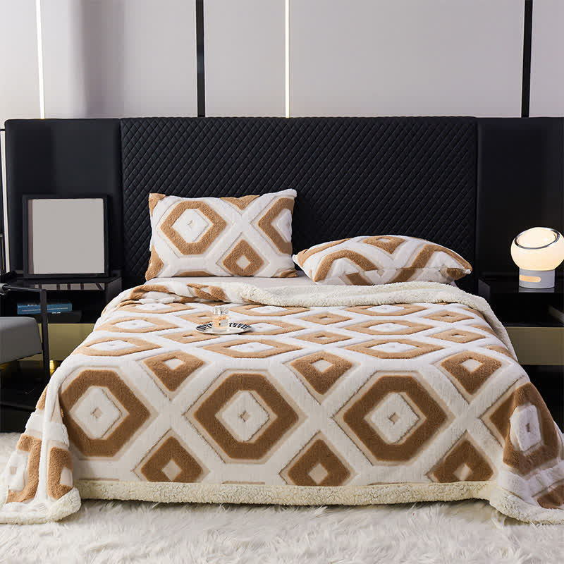 Geometric Pattern Jacquard Sherpa Blanket - Light Coffee - Queen - image 14