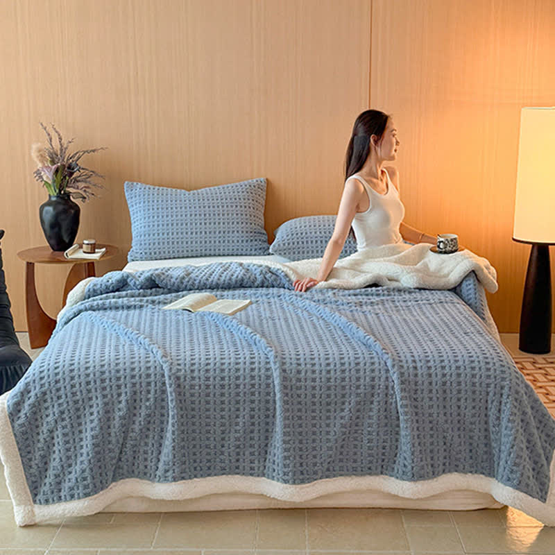 Textured Waffle Sherpa Throw Blanket - image 15