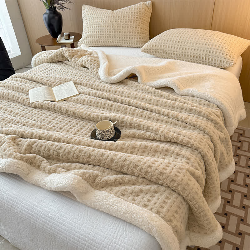 Textured Waffle Sherpa Throw Blanket - image 1