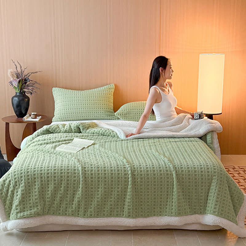 Textured Waffle Sherpa Throw Blanket - image 7