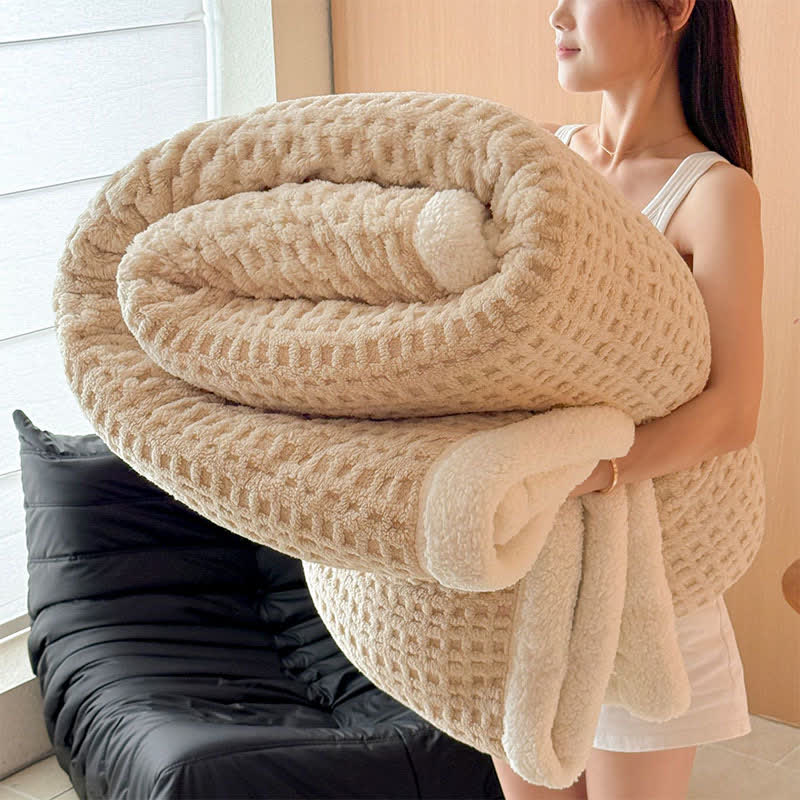 Textured Waffle Sherpa Throw Blanket - image 4