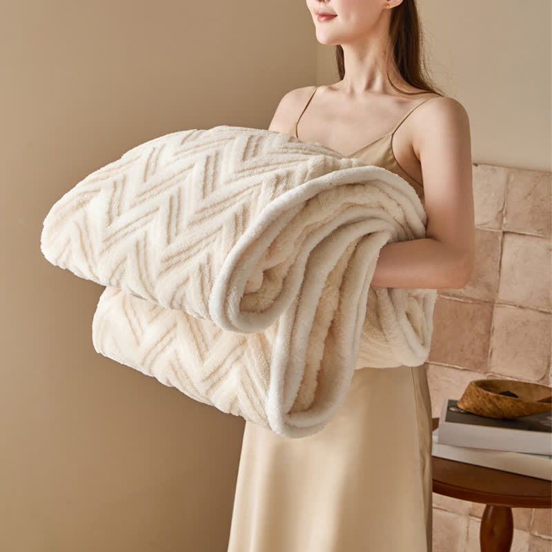 Modern Chevron Jacquard Warm Blanket - Beige - Queen - image 15