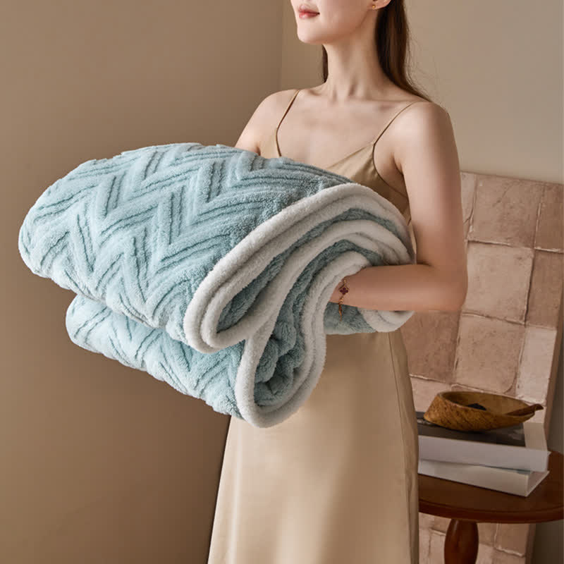 Modern Chevron Jacquard Warm Blanket - Sky Blue - Queen - image 17
