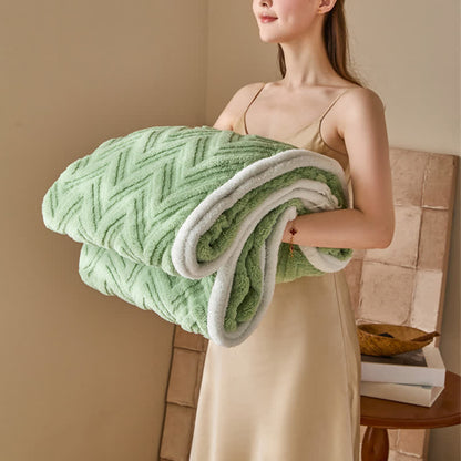 Modern Chevron Jacquard Warm Blanket - Green - Queen - image 7