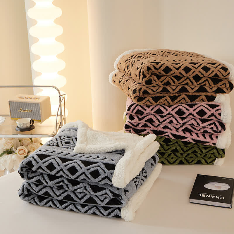 Striped Diamond Jacquard Warm Blanket - image 1