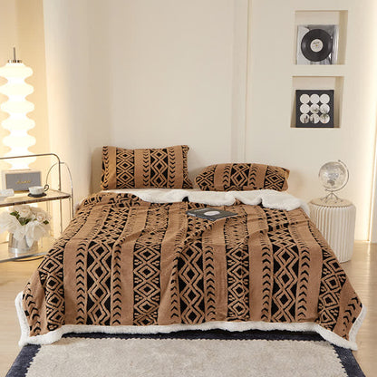 Striped Diamond Jacquard Warm Blanket - Coffee - Queen - image 13