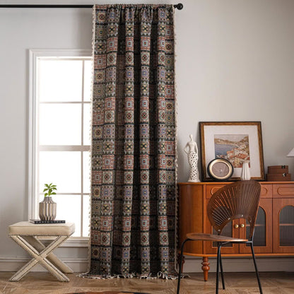 Retro Geometric Square Jacquard Curtain - image 8