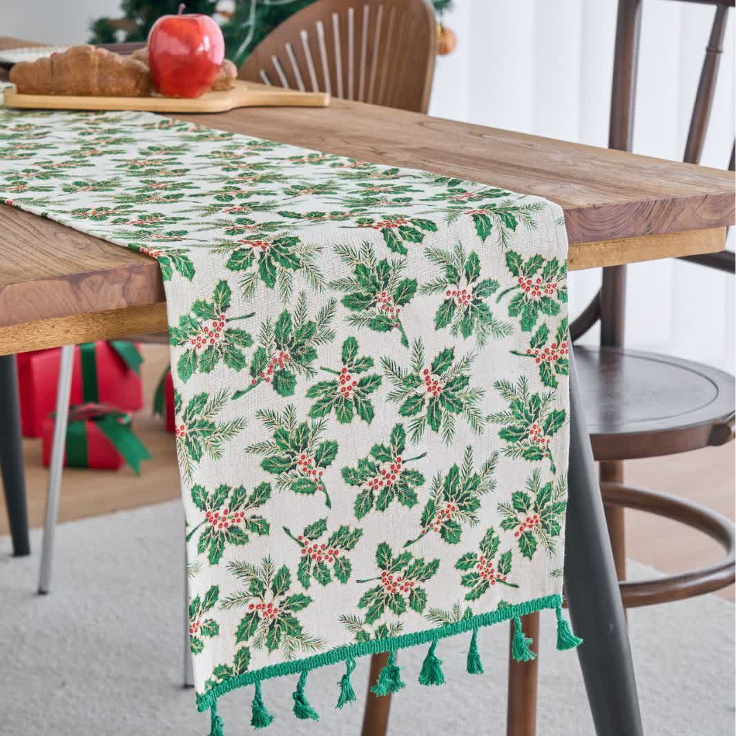 Christmas Holly Leaf Table Runner - 13" x 108" - image 0
