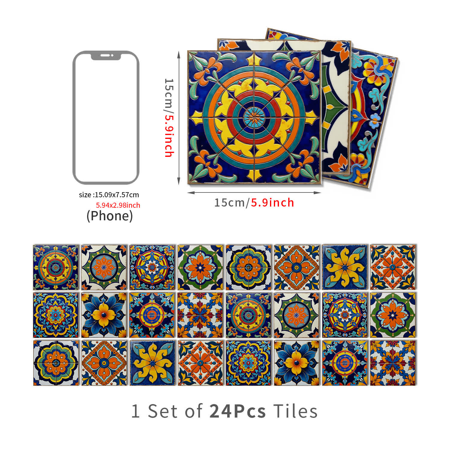 PET Foam Colorful Talavera Tile Wall Decals - 24PCS - 6" x 6" - image 10