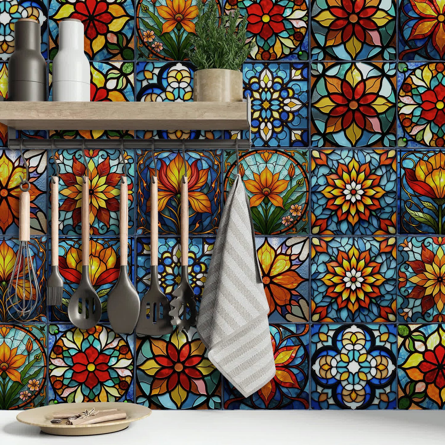 Boho Style Floral PET Foam Tile Wall Decals - image 4