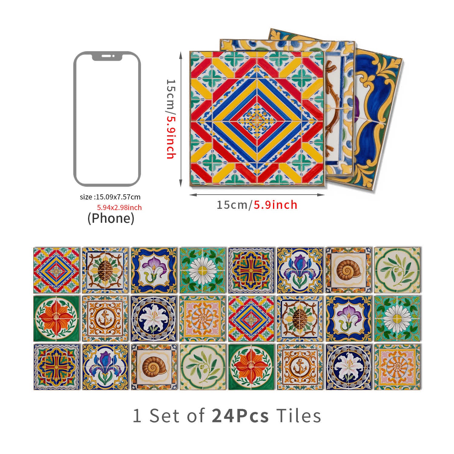 Vintage Talavera PET Foam Tile Wall Decals - 24PCS - 6" x 6" - image 8