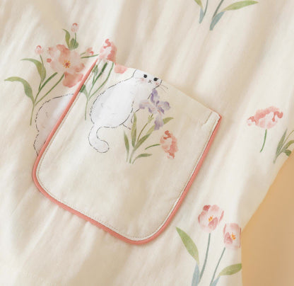 Cotton Gauze Floral Cat Kimono Pajamas - image 6