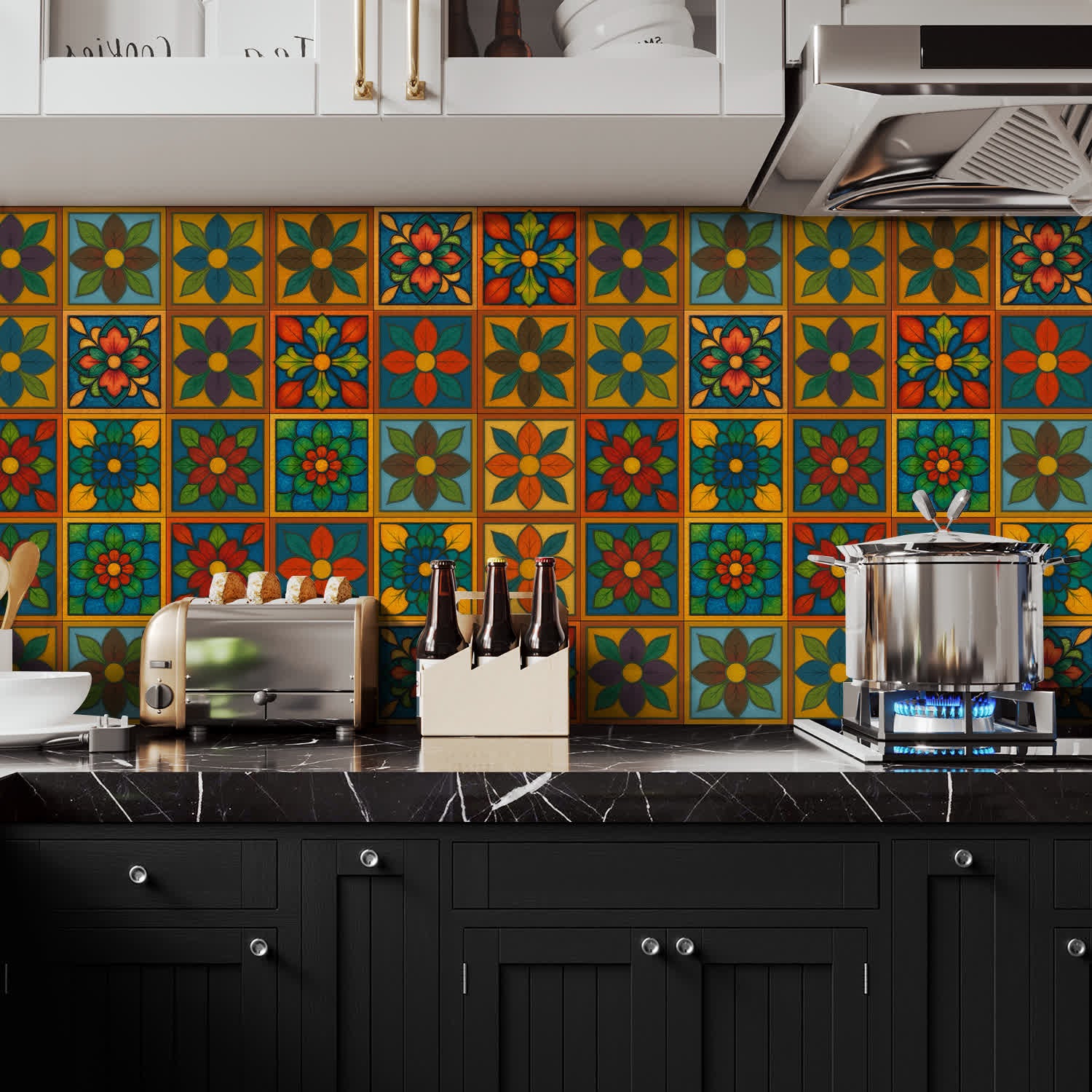 PET Foam Colorful Floral Tile Wall Decals - image 1