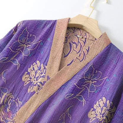 Two-Tone Peony Cotton Gauze Kimono Robe - image 3