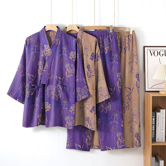 Peony Cotton Gauze Kimono Loungewear Set - image 0