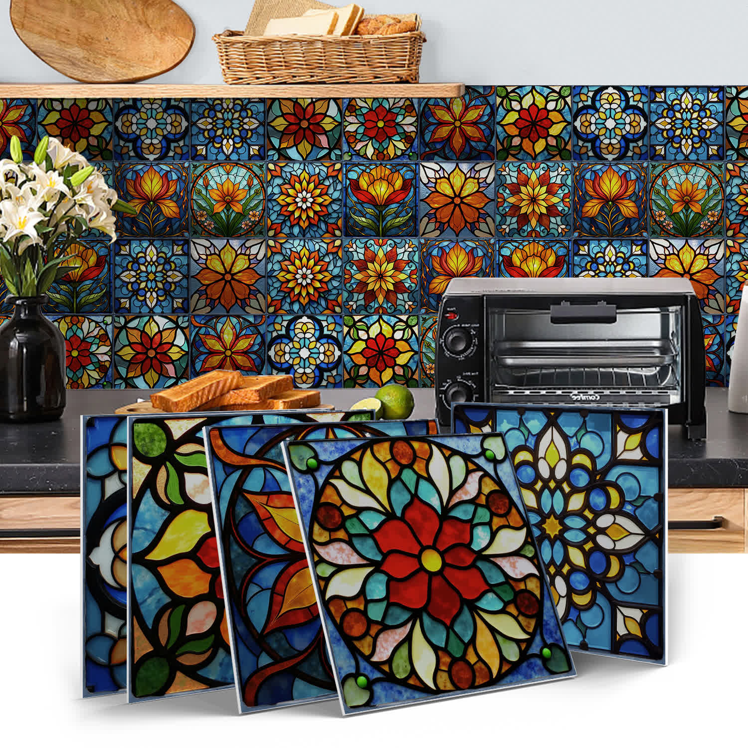 Boho Style Floral PET Foam Tile Wall Decals - image 0