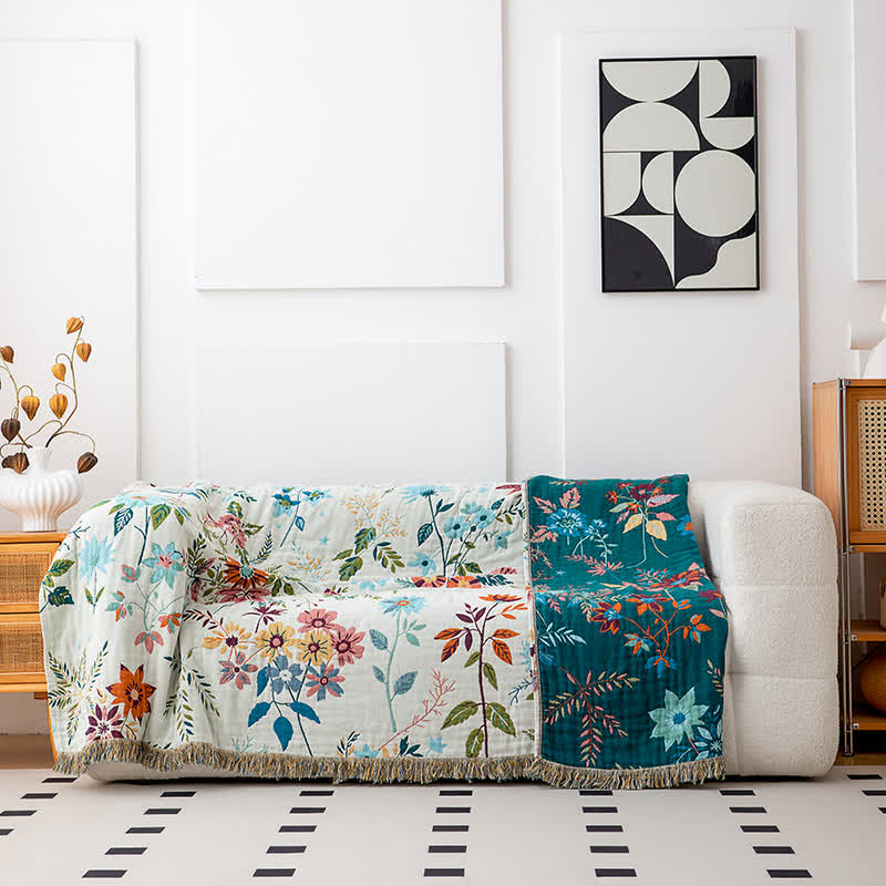 Flower vine Natural Cotton Tassel Quilt - image 4