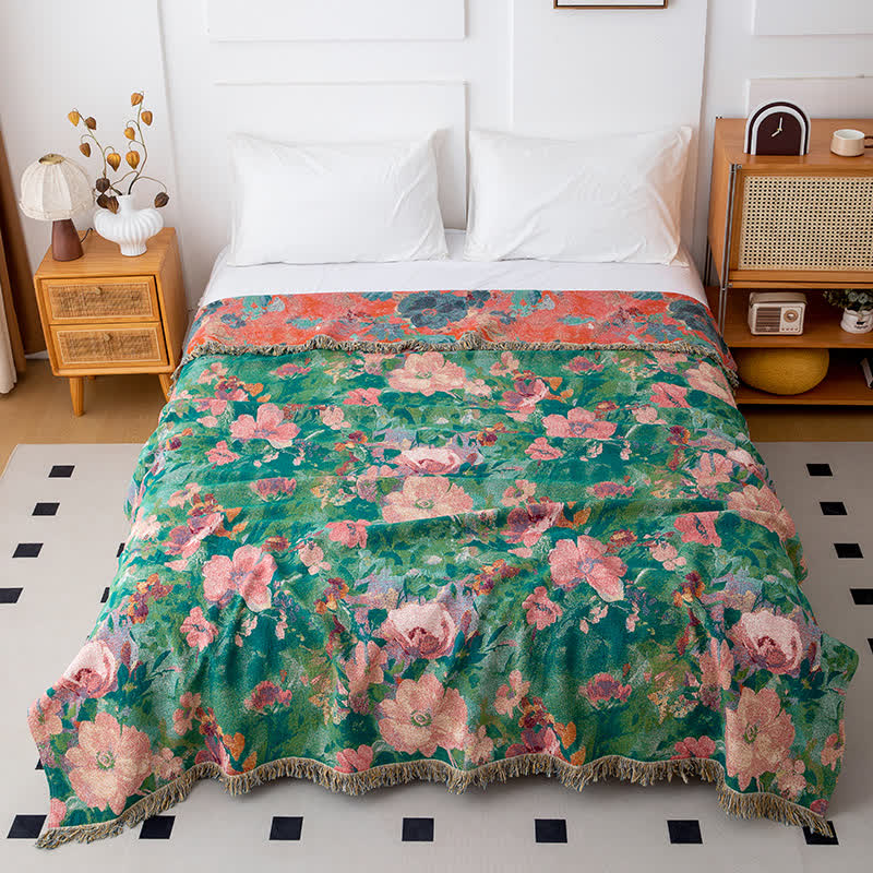 Botanical Art Natural Cotton Tassel Quilt - Queen - image 0