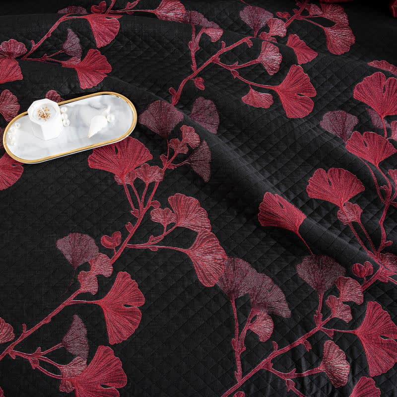 Orange Ginkgo Leaf Cotton Reversible Quilt - image 19