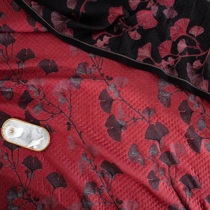 Orange Ginkgo Leaf Cotton Reversible Quilt - image 25