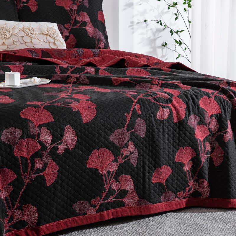 Orange Ginkgo Leaf Cotton Reversible Quilt - image 16