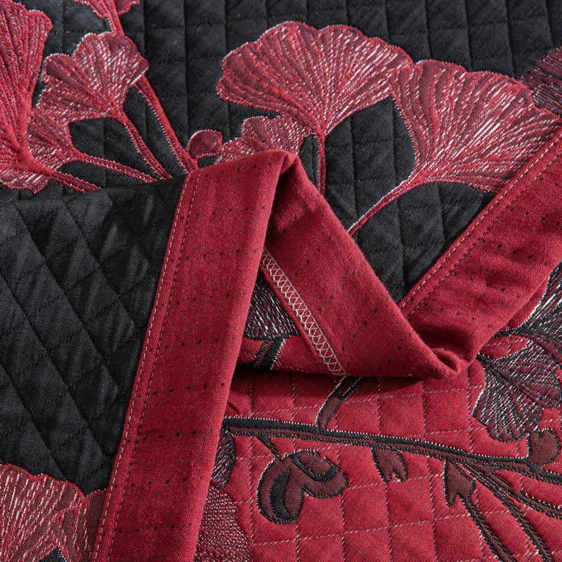 Orange Ginkgo Leaf Cotton Reversible Quilt - image 20