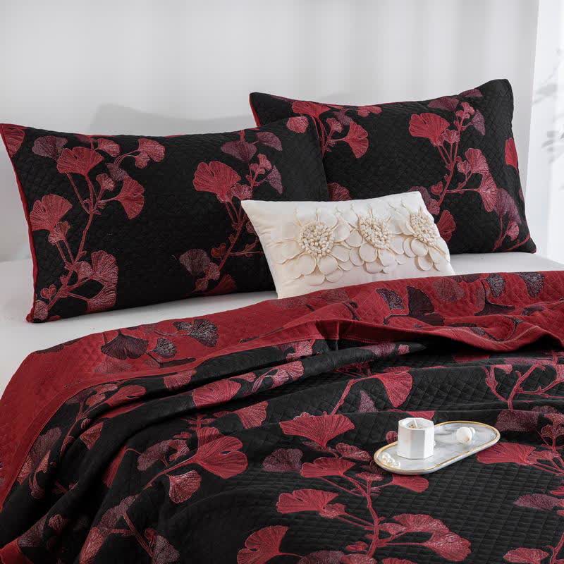 Orange Ginkgo Leaf Cotton Reversible Quilt - image 14