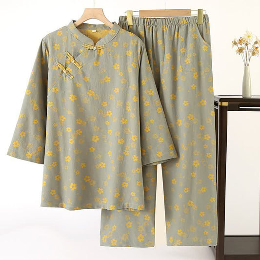 Oriental Flower Jacquard Cotton Gauze  Pajamas - XL - image 0