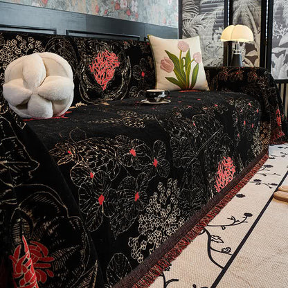 Rustic Floral Reversible Sofa Throw Blanket - Black - 71" x 134" - image 1