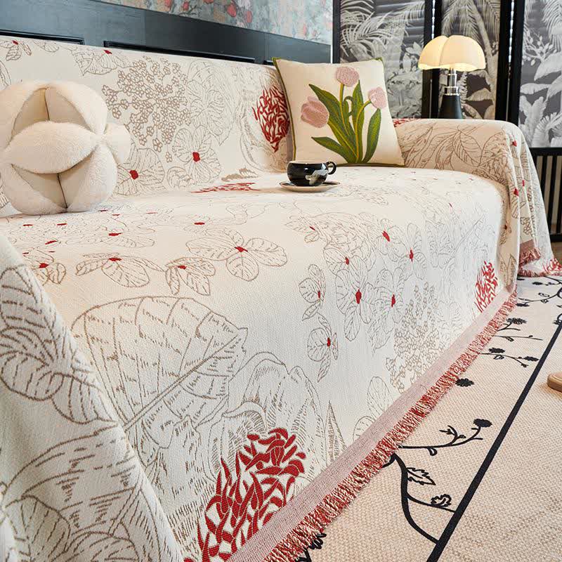 Rustic Floral Reversible Sofa Throw Blanket - Beige - 71" x 134" - image 2