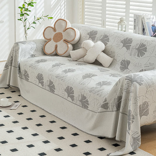 Ginkgo Leaf Ice Silk Sofa Protector - Dark Gray - 71" x 134" - image 0