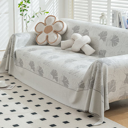 Ginkgo Leaf Ice Silk Sofa Protector - Light Gray - 71" x 134" - image 3