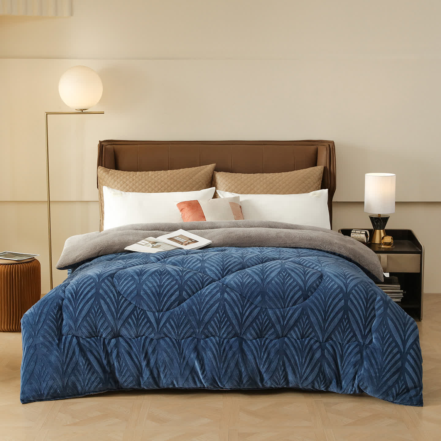 Luxury Embossed Fleece Throw Blanket - Navy Blue - King - image 1