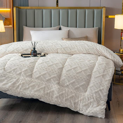 Luxury Diamond Embossed Sherpa Throw Blanket - Beige - King - image 6